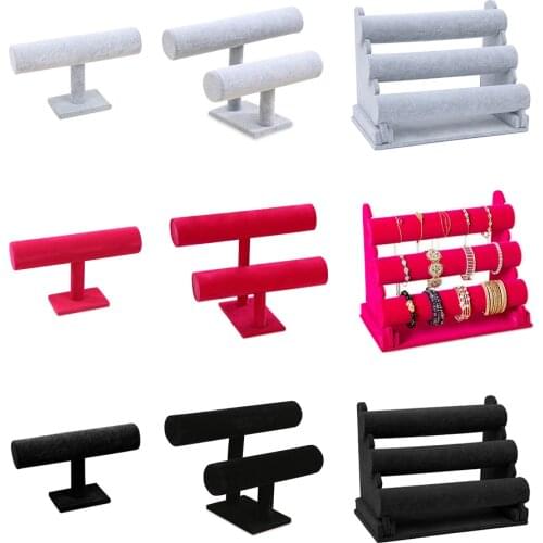 Vintage Portable Velvet Bracelet Bangle Chain T-Bar Rack Watch Jewelry Organizer Hard Display Stand Holder 1/2/3-Tier