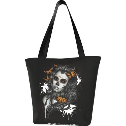 Day Of The Dead Sugar Skull Girl Polyester outdoor girl handbag, woman shopping bag, shoulder bag, canvas bag, gift bag