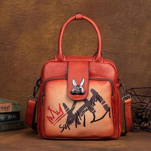 Hand Painted Nature Genuine Cow Leather Women Bag 2021 Winter New Chinese Style Retro Handbag Versatile Shoulder Crossbody Bags