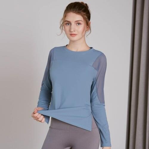 Vansydical Mesh Yoga Shirts Women Loose Sport Workout Training Tees Long Sleeve Fitness Running Tops