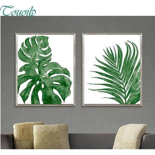 2pcs/set,Green decor,tropical art,palm leaf,5D DIY Diamond Painting,Full Square Diamond Cross Stitch,Rhinestone Mosaic Painting