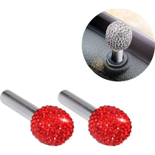 2pc Universal Car Door Lock Protective Cover Lifting Bolt Diamond Aluminum