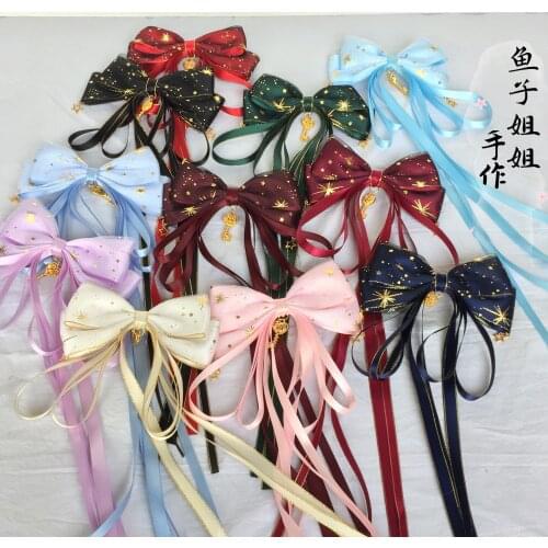 2021 Multicolor Lolita Hair Accessories Bow Ribbon Gold Stamping Star Hair Pin Side Clip Retro Cosplay Womens Maid Headwear