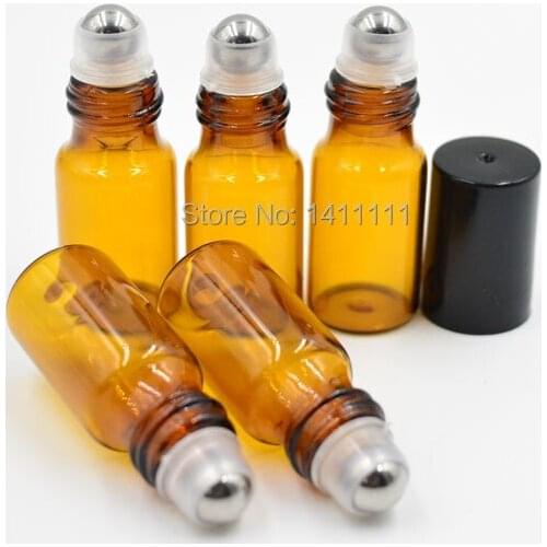 3ml Amber ROLL ON GLASS BOTTLE ESSENTIAL OIL Fragrances Metal Roller Ball Black Cap 1000pcs/lot by DHL/EMS Free Shipping