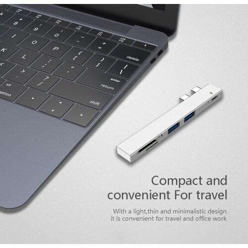 USB Hub with SD/TF Card Reader Aluminum Alloy Multi Type C Hub Splitter Cable Adapter for Apple MacBook Pro Laptop PC Extender
