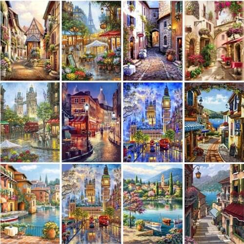 Landscape Diamond Painting Full Drills House DIY Diamond Embroidery Sale Street Scenery Cross Stitch Kit HomeArt Decoration