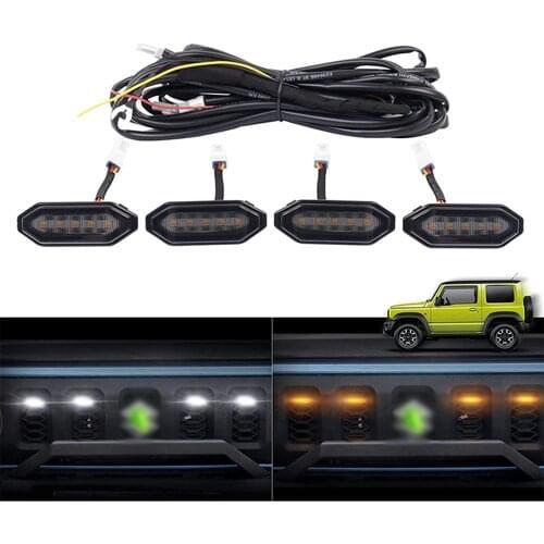 Auto Parts Front Grille LED Lights With White Light And Yellow Light For 2019 2020 Suzuki-Jimny JB64 JB74 4 Pcs