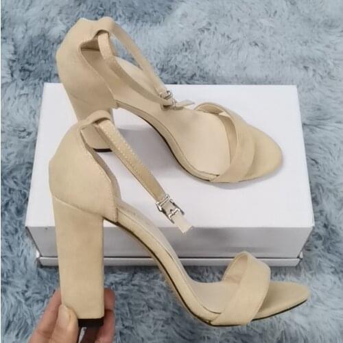 Women Sandals Pumps Sexy 10cm Open Toe Ankle Straps Sandals High Heels Red Wedding Shoes Summer Ladies Suede Thick Heels