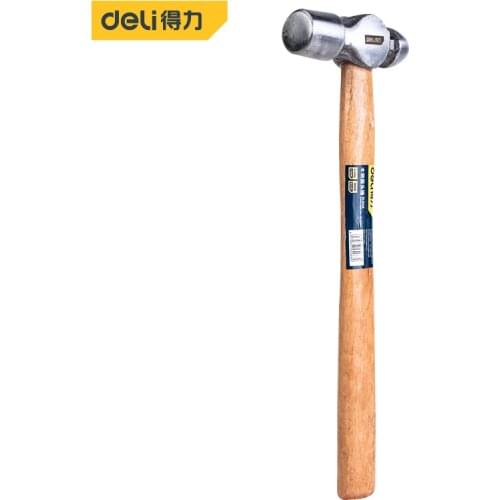Deli Non-slip Round Head Hammer With Wooden Handle Steel Ball Pein Hammer For Woodworking Machinist Repair Hand Tool High-carbon