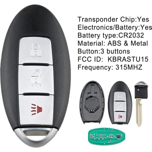 For Nissan Murano Quest Pathfinder Titan Remote Key 3 Buttons Central Locking Car Key 315MHZ Replacement Fliped Key Fob