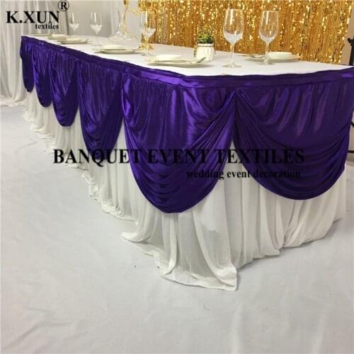 3M Long Valance Table Skirt Colorful Table Skirting With Swag Pleated Ruched Table Skirt for Wedding DecorATION