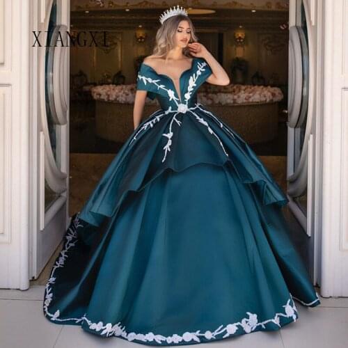 Elegant Ball Gown Evening Dresses Long Satin Off The Shoulder Lace-up Backless Lace Appliques Floor Length Evening Dress Robe de
