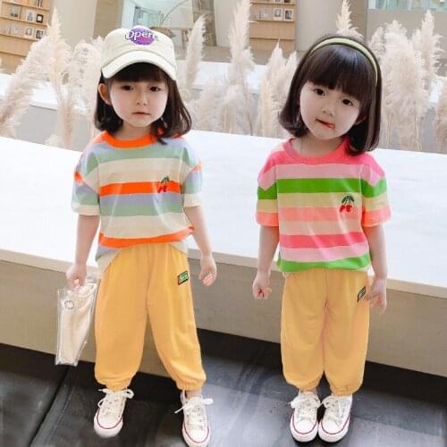Summer Children Clothing Girls Cute Clothing Set 2Pcs Kids Outfits Girls T-shirt+ Pants Clothes Suit For 2-7 Years