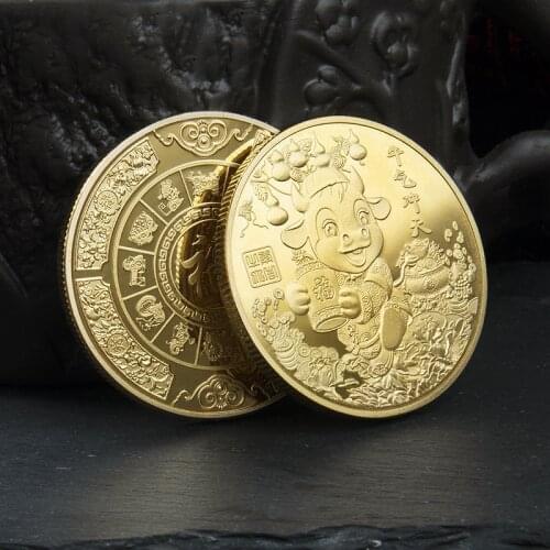 2021 cartoon Twelve Zodiac Ox Gold Coin Commemorative Coins Collection Gift Decorative Coins Collection New Year gift