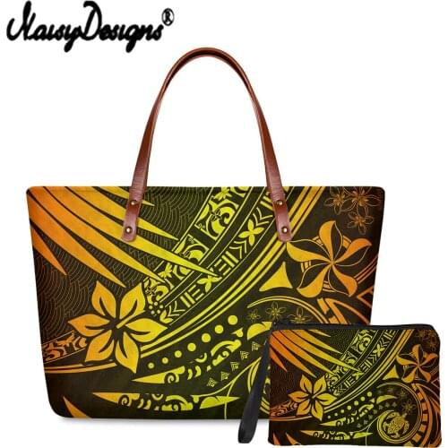 Noisydesigns Women Shoulder And Purse Set Hawaii Polynesian Floral With Turtle Printed Female Cloth Handbag And Clutch Purse