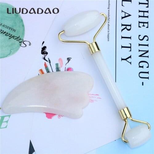 2Pcs/Set Natural White Jade Facial Massager Tools Skin Care Crystal GUASHA Wands Stone Smmoth Relaxing Health Beauty Tools