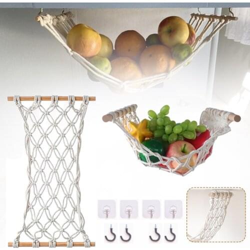 Reusable Vegetable Fruit Hammock Under Cabinet Hanging Fruit Basket Hanging Storage Mesh Bag For Boho Themed Home Kitchen