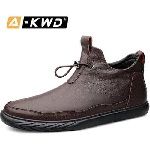 Fashion Black Shoes 2019 Winter Elastic Band Leather Shoe Casual Men Shoes Male Shoes Chaussure Montante Homme Leather Sneakers