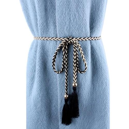 Fashion women belt tassel rope vintage waist rope fringed waistband girdle for dress ladies female thin string femee straps