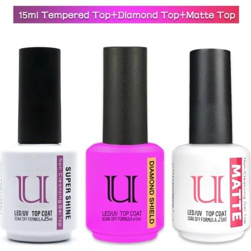 UNO JYJ Diamond Top Coat Set Gel Nail Polish Semipermanent Super Bright Tempered Top uv Varnish No-wipe Top Gellac Matte Top Kit