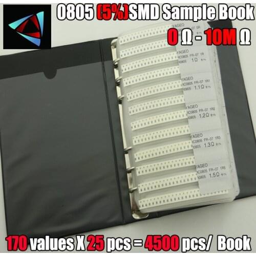 New 0805 SMD Resistor Sample Book 5% Tolerance 170valuesx25pcs=4250pcs Resistor Kit 0R~10M