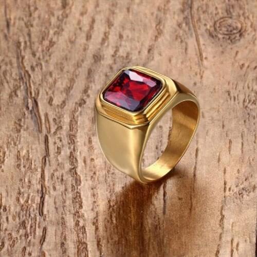 Charm Jewelry New Titanium Steel Casting Red Zircon Gold Plated Ring