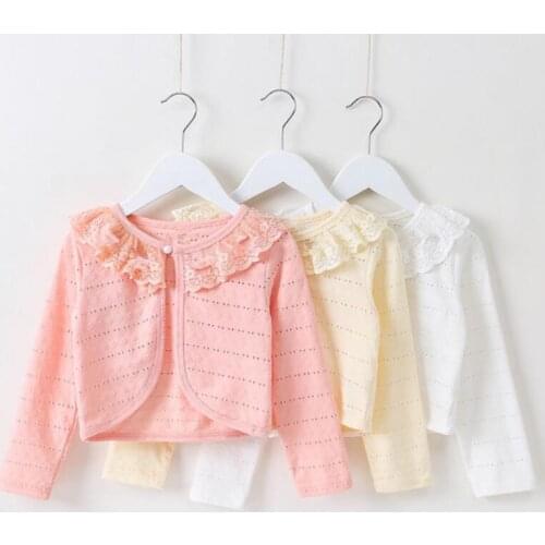 2020 Autumn Baby Toddler Clothes Girls Lace Cardigan Girl Cotton Tops Kids Shawl Jacket Coat Children Outerwear JW8320