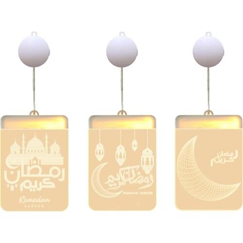 Ramadan Moon Led Sucker Light Eid Mubarak Window Pendant Islamic Muslim Wall Hanging Lamp Festival Party Home Decor