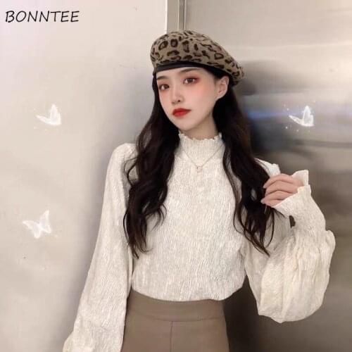 Shirts Women All-match Chic 2XL Classic Aesthetic Vintage Puff Sleeve Solid Temperament Female Fashionable French Tender Blouses