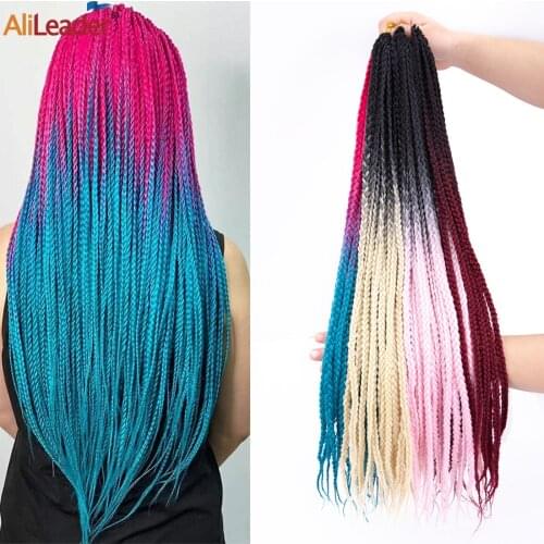 Alileader Crochet Braids 24Inch Box Braids Hair Pre Stretched Synthetic Braiding Hair Extension Ombre Synthetic Hair For Braid