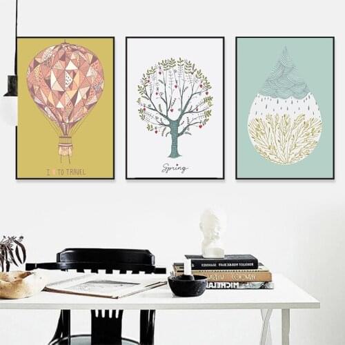 Nordic Hot Balloon Tree Drop-shaped Rice Ear Photo Decorative Canvas Painting Wall Picture For Kids Room Modern Chic Wall Mural