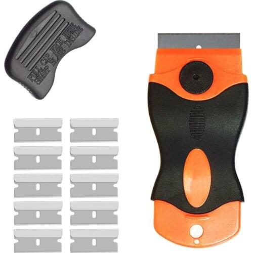 Cleaning Razor Scraper + 10pcs Blades Car Window Tint Glass Vinyl Decal Sticker Adhesive Paint Remover Cleaner Tool Squeegee