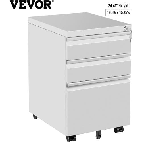 VEVOR 19.67x15.75" 3 Drawer Black/White Office Filing Cabinet W/ Lock SPCC for School Hospital Stationery Magazine Storage Etc