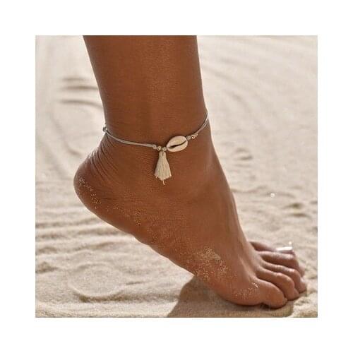 Vintage Shell Beads Tassels Anklets for Women Leather Woven Leg Necklace Adjustable Handmade Bohemian Jewelry Sandals Gift