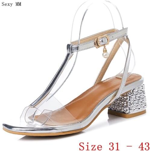 Women Med Heel Sandals Shoes Woman Med Heels Gladiator Sandals Pumps Small Plus Size 31 32 33 - 40 41 42 43