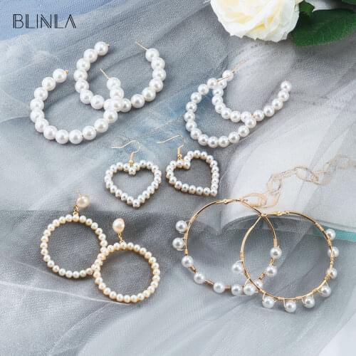BLINLA Fashion Luxury Korean Round Gold Drop Dangle Earrings for Women Vintage Big pearl Geometric Ethnic Earrings 2020 Jewelry
