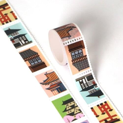 X1 roll 25mm x 3m stamp Japanese architecture building DIY Adhesive Tape for Scrapbooking decoration masking washi tape