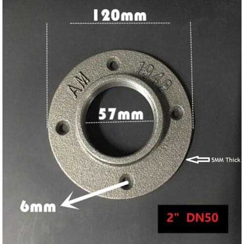 2Pcs/Lot Retro Floor Wall Mount Thread Cast Iron Flanges Casting Antique Flange Base Bracket For G2" DN50 Tube Pipe