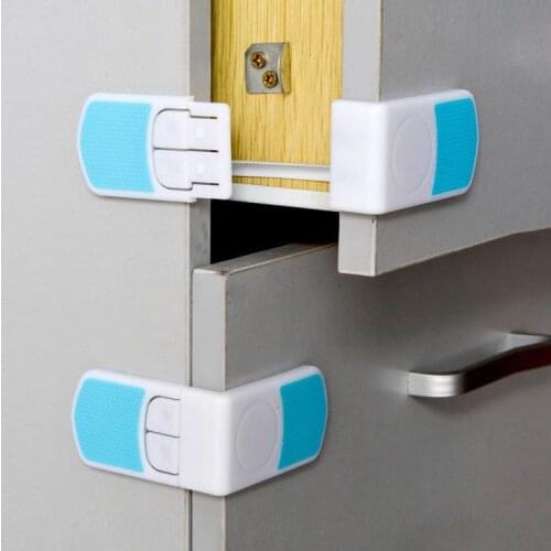 2pcs Safety Cabinet Door Cupboard Plastic Lock Child Kids Drawer Cabinet Lock Long Style Safety Blue Cabinet Locks & Straps