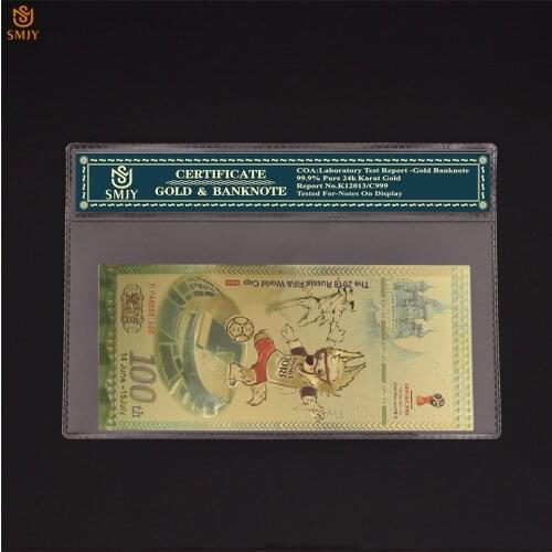 2018 Russia World Cup 100 Rubles Color Gold Banknotes Souvenir Money Paper Bill Collection With COA Frame