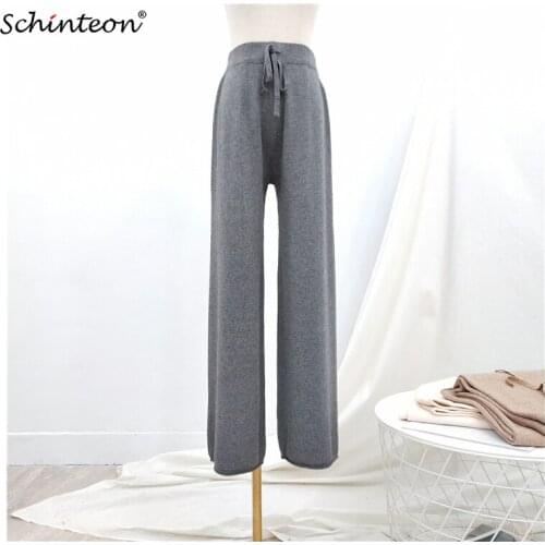 2019 Autumn Winter Knitted Wide Leg Pants Casual straight Pants Women Female Drawstring Loose knitting Trousers