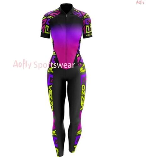 2021 VEZZO Womens Short Sleeved Skinsuit Sets Professional Conjunto Feminino Ciclismo Cycling Jersey Triathlon Jumpsuit Kits
