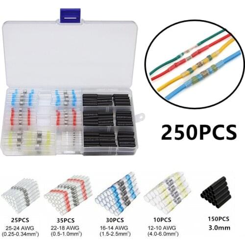 250PCS Heat Shrink Solder Sleeve Shrink Wire Butt Connectors Shrinking Tube Waterproof Electrical Wire Splice Connectors