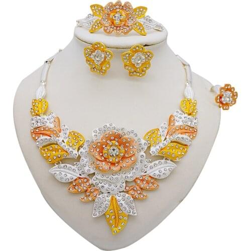 African Wedding Jewelry Dubai Gold Color Jewelry Sets Romantic Design Jewelry Necklace Earrings Bracelet Ring Sets