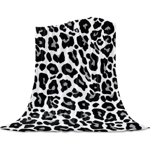 Black And White Leopard Skin Texture Throw Blanket for Sofa Christmas Decoration Bedspread Portable Microfiber Flannel Blanket