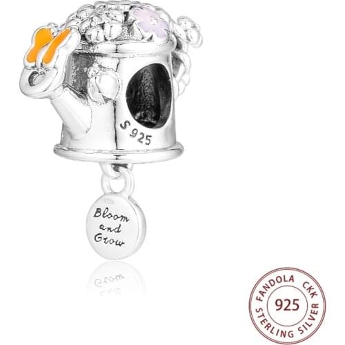 CKK Fit Pandora Bracelet DIY 925 Sterling Silver Blooming Watering Can Charms Beads for Jewelry Making berloques