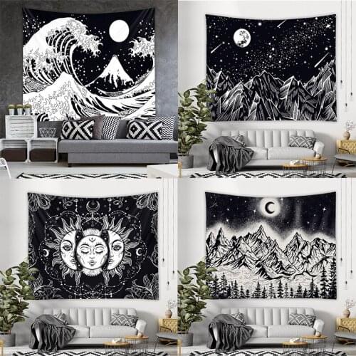 Mandala Tapestry Hotsale Black White Sun Moon Wall Hanging Tapestry Hippie Bohemian Carpet Bedroom Home Decor Blanket Tapestry