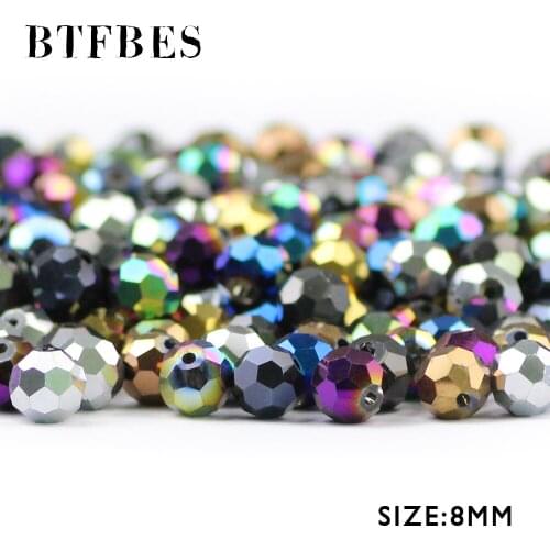 BTFBES Football Faceted Austrian Crystal 30pcs 8mm Plated AB Color Round Ball Loose Bead Jewelry Bracelet Making DIY Accessories