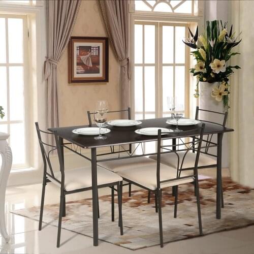 IKayaa Restaurant table chair Modern Metal Frame Dining Kitchen Table Chairs Set for 4 Chair Home Furniture 120kg Load Capacity