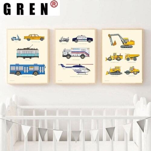GREN Transportation Engineering Vehicle Canvas Painting Wall Art Painting Print Poster Picture Nursery Boy Bedroom Home Decor